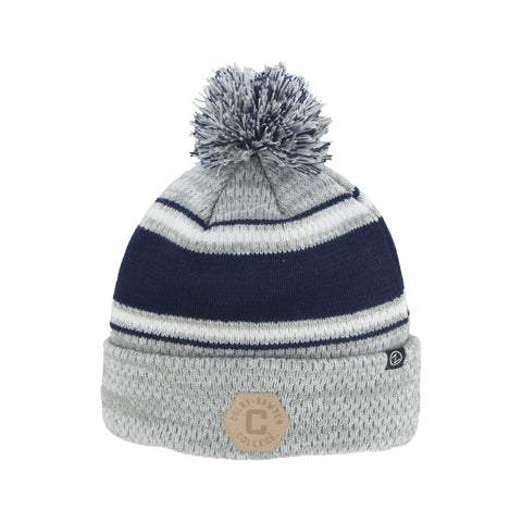 Fleece-lined Textured Stripe Beanie with Pom